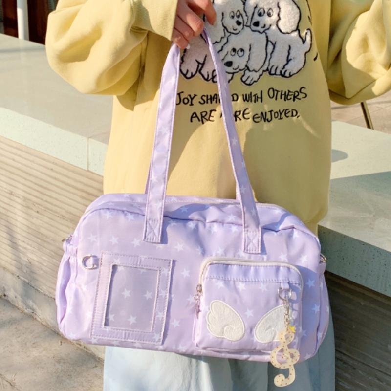 Kawaii Starry Sky Ita Bag Large Capacity Japanese Anime Shoulder Bag With Clear Display Window Cute Angel Wing Crossbody Handbag