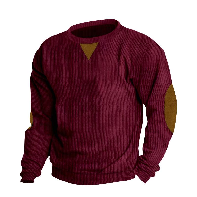 Men's Round-Neck Casual Stand-Up Collar Corduroy Long-Sleeved Sweatshirt for Spring and Autumn