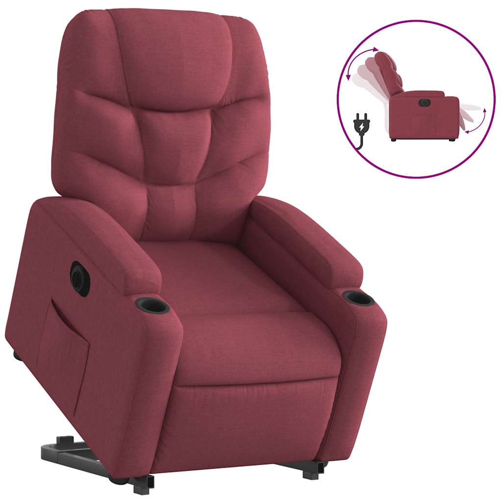 Recliner Chair with Lift Assist Electric Burgundy Fabric
