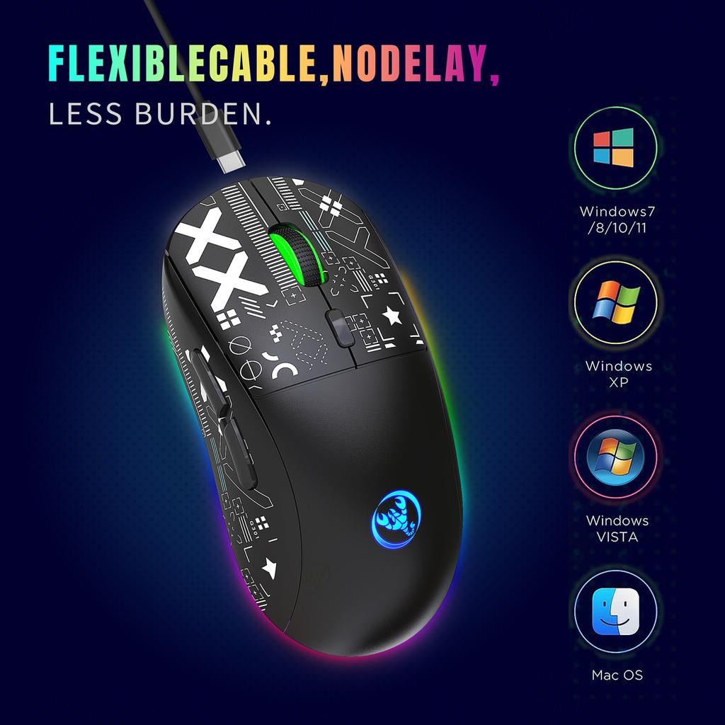 HXSJ Kombinace klávesnice a myši Drátová K68 RGB Streamer Mini Herní klávesnice Membránová klávesnice a