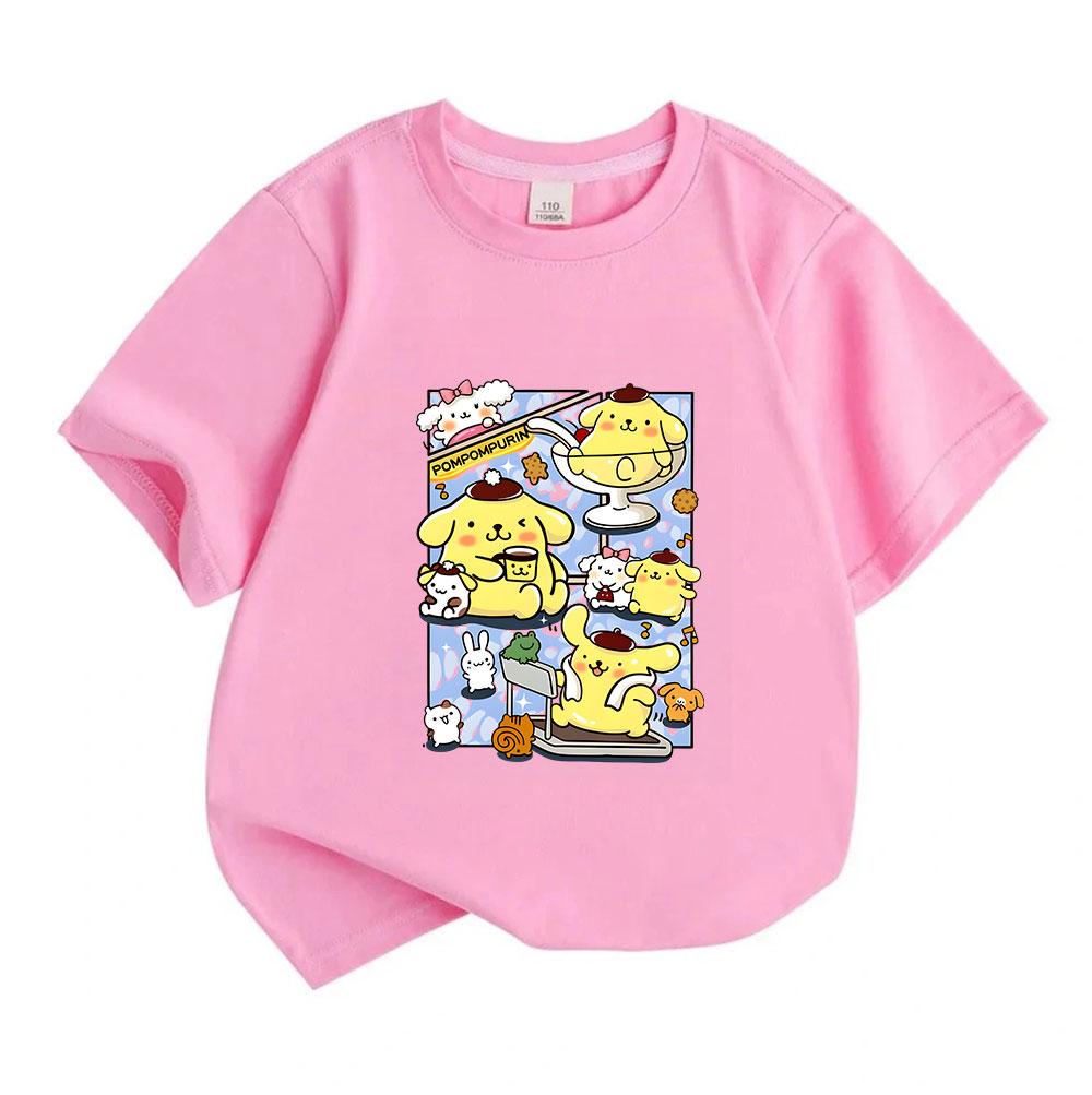Kids Boys Girls Cute Yellow Puppy Graphic T Shirt 100% Cotton Short Sleeve O-neck Casual Cartoon Pattern Tee Tops for Children Daily Wear Party Gift