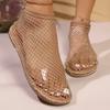 Women's Large Size Sandals Rhinestones One Kick Mesh Upper Flat Sole Shoes Women Leisure Breathable Roman New Sandalias De Mujer