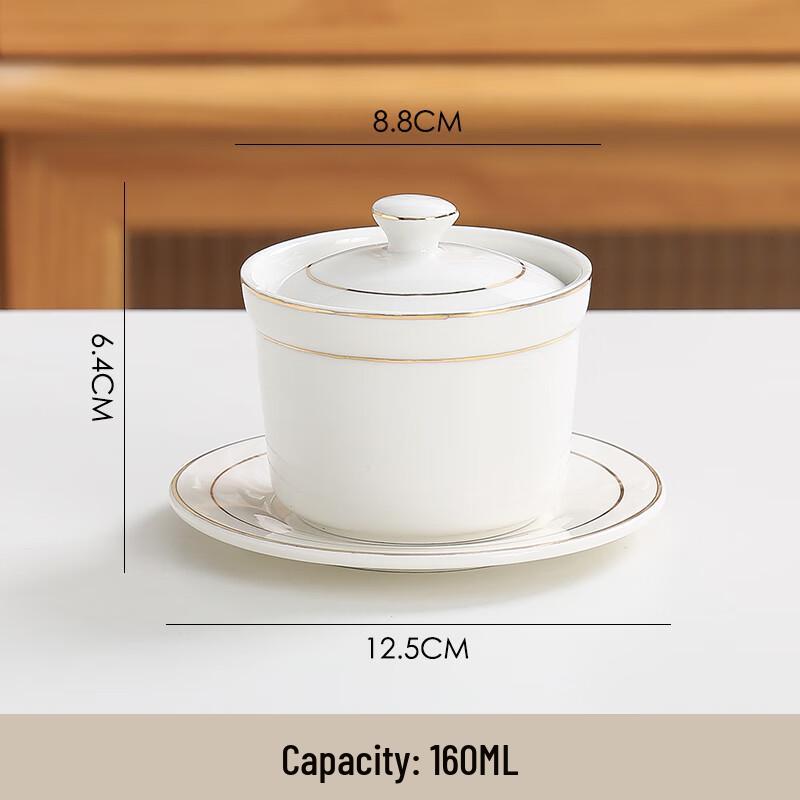 3.5-inch Gold Rim Ceramic Bird s Nest Stew Cup Set