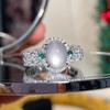 Royal Imitation Moonstone Women Ring Romantic Party Wedding Accessories Promise Elegant Fresh Jewelry Inlaid CZ for Lady