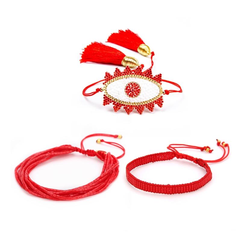 

Devil s Eye Beaded Bracelets Red Series Set Rice Beads Bracelet Adjustable Bracelets Summer Trendy Bracelets Jewelry 1