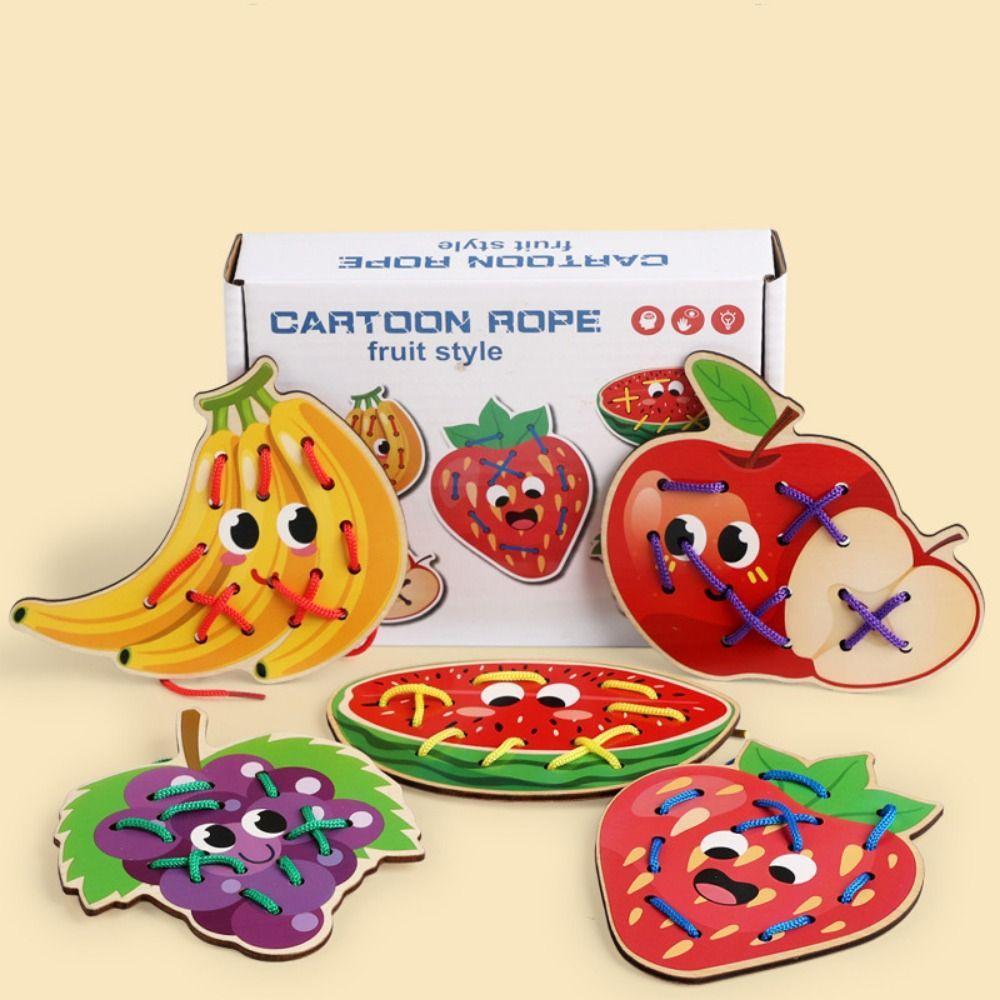 Fine Motor Skill Wooden Lacing Toy Hand-eye Coordination Caterpillars Eat Fruit Training