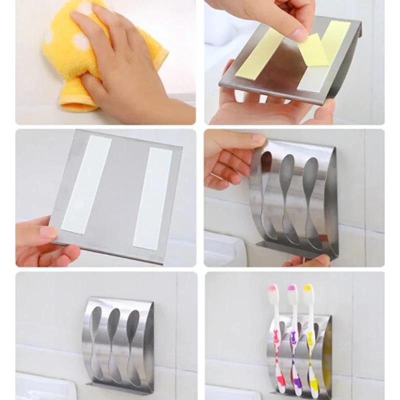 Fashion Toothbrush and Razor Holder Self-Adhesive Stainless Steel Bathroom Cabinet Organizer Accessories