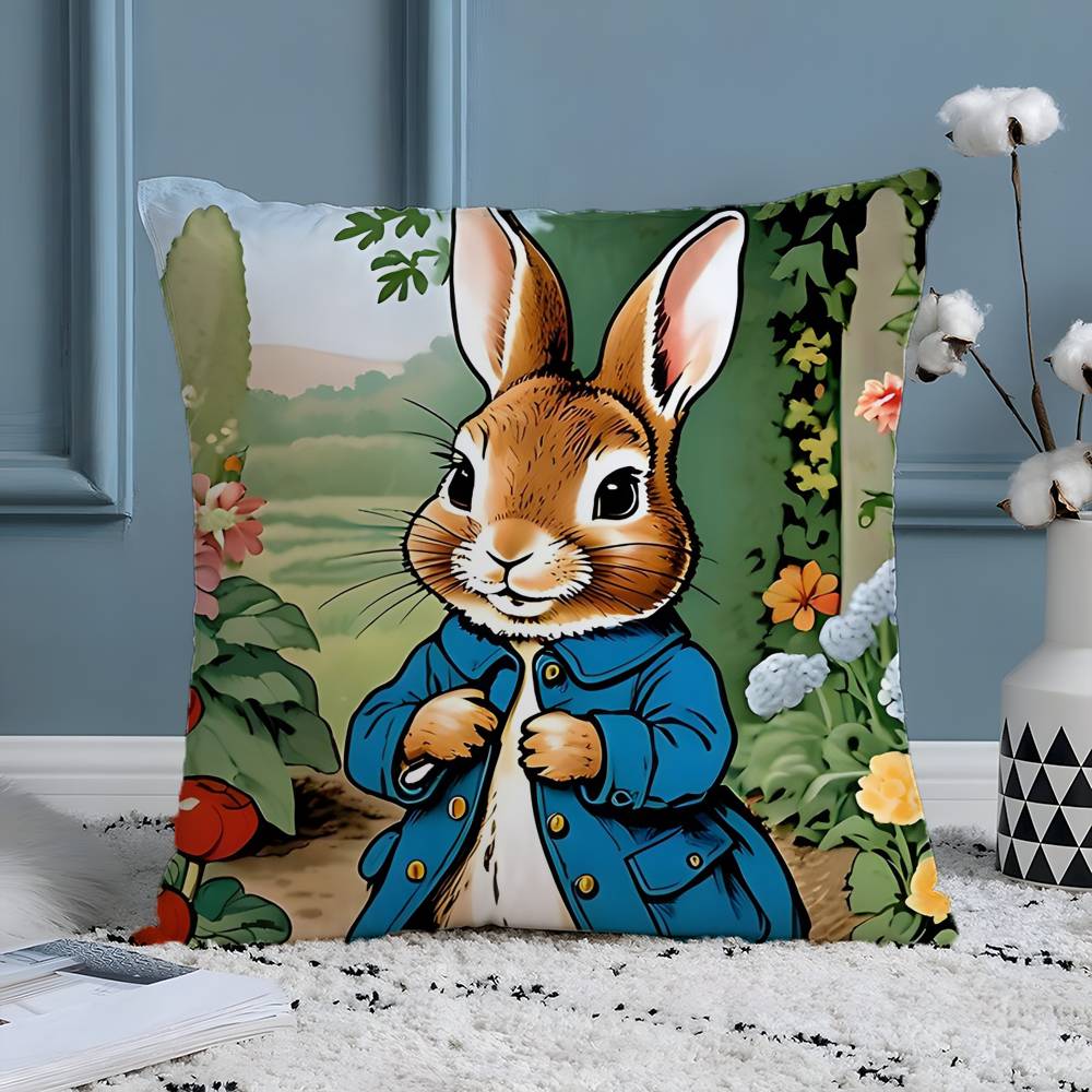 Cartoon Character Cute-Peter Rabbit-Smart Pillow Case Comfort Sofa Bed Silky Elegant Invisible Zipper Custom Decorative a
