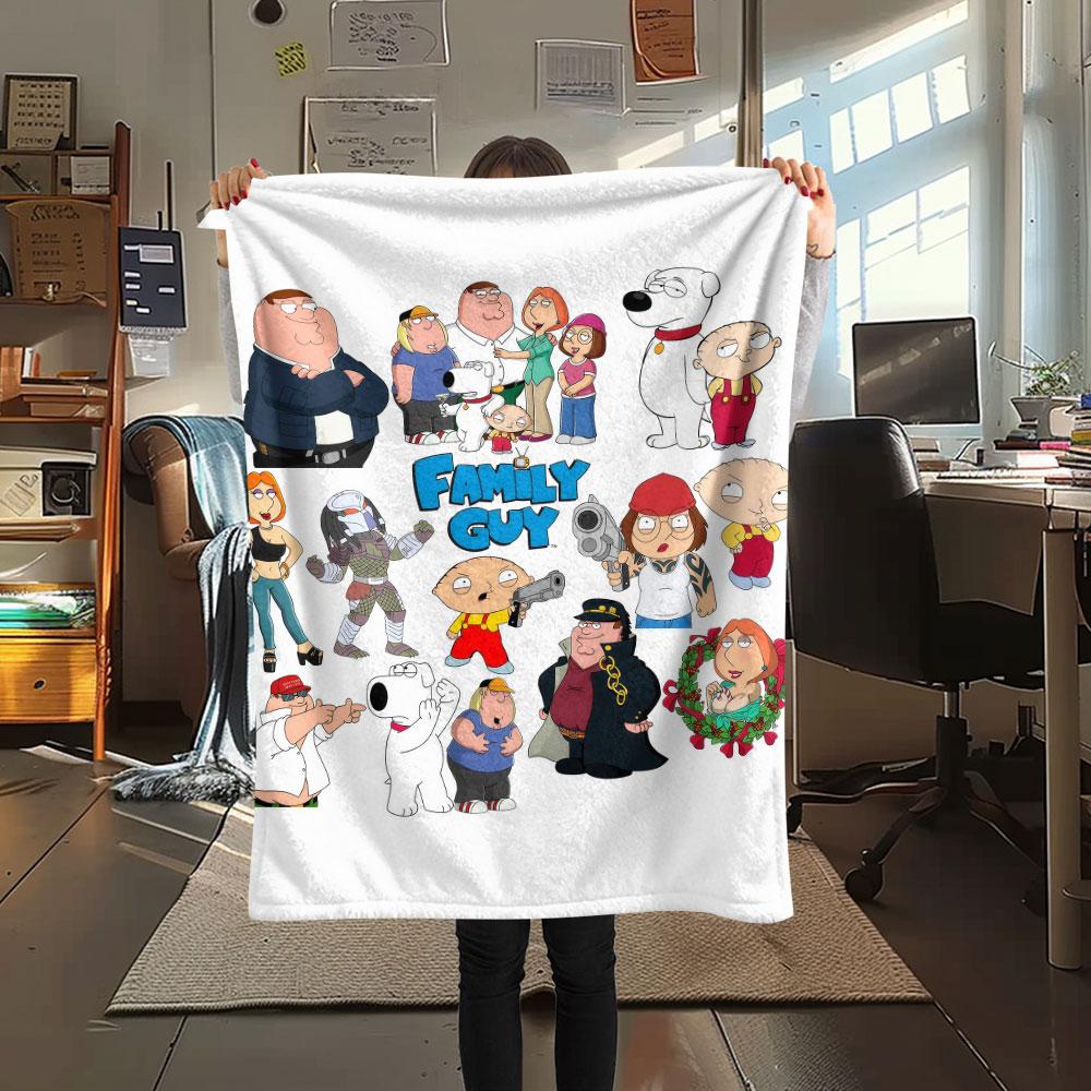 Family Guy Poster Printed Flannel Blanket, soft throw for bedroom sofa, washable, fan merchandise, great gift.