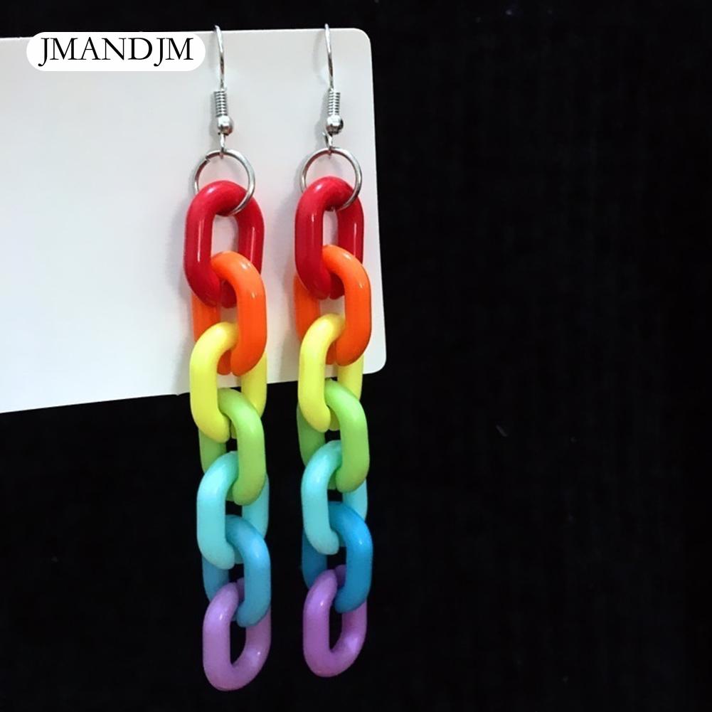 Fashion Chain Ear Hook Women Long Rainbow Clip Earrings Club Jewelry