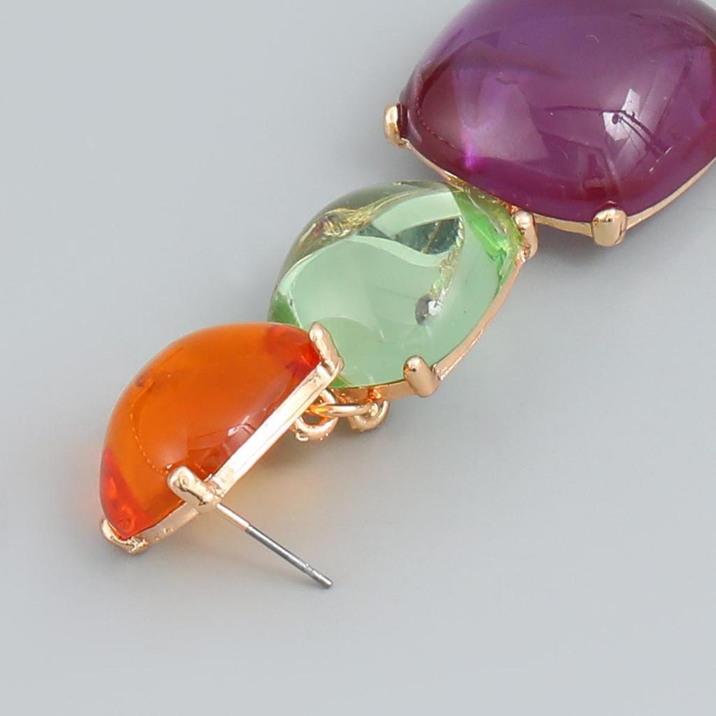 Square Alloy Resin Bohemian Earrings and Necklace Sets for Women - European and American Ethnic Style Jewelry