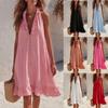 European and American style neck V-neck dress, front zipper ruffle edge loose and thin skirt