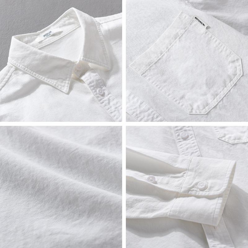 Koszule z długim rękawem na wiosnę i lato dla mężczyzn Codzienny jednolity kolor Casual Top Kołnierz z klapami 100 bawełny Guziki Koszula Prosty styl Odzież męska