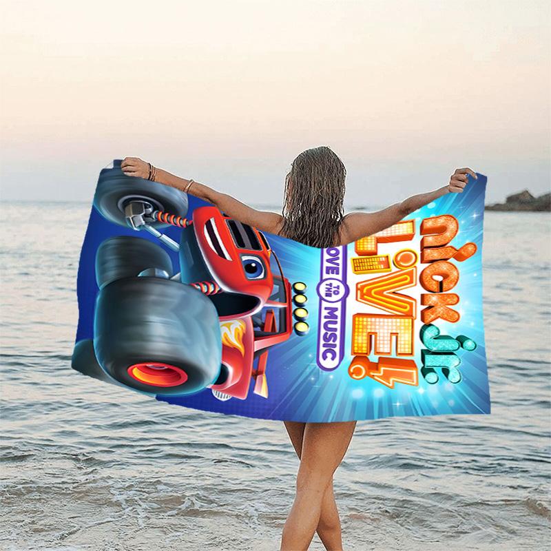 1 Stück Blaze und die Monster-Maschinen (2) Strandtuch, Strand- und Meeresufer-Schwimmbadausstattung, Modisches Muster, Rechteckig, Reiseutensilien