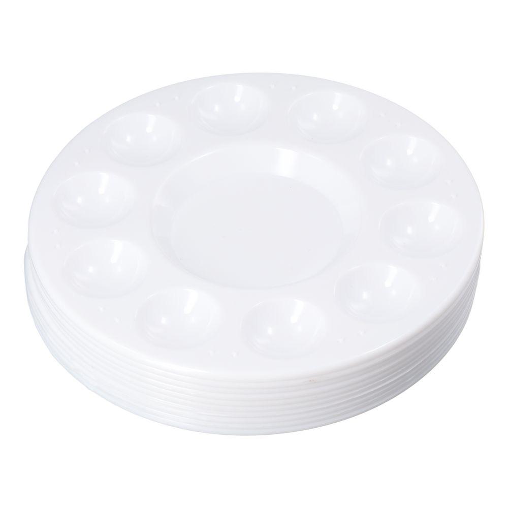 

Round Plastic Palettes White 10 Wells Pallets DIY Craft Class Paint Tray For Adults