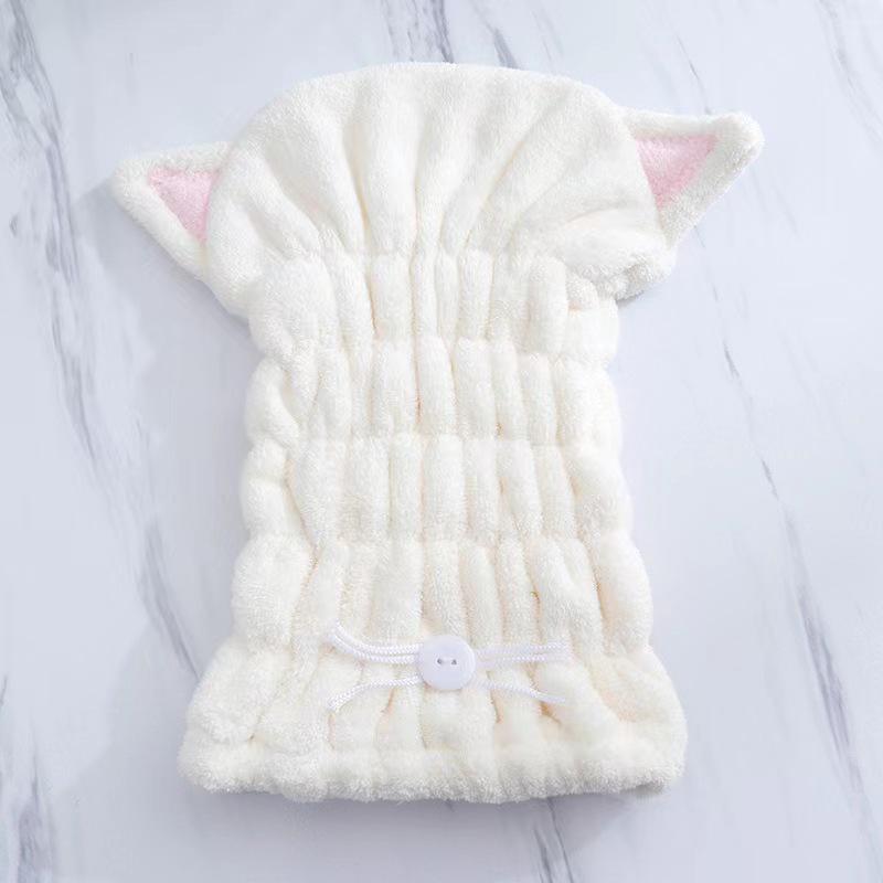 Women's Quick-Dry Coral Fleece Hair Wrap - Soft, Absorbent Cat Ear Bath Cap