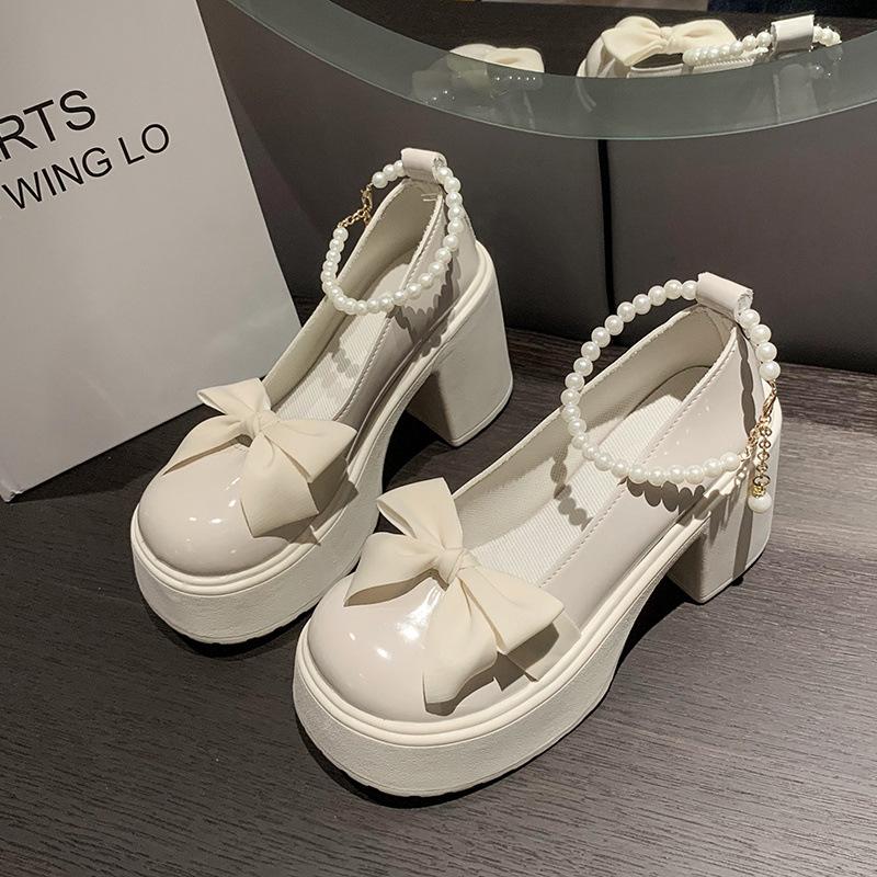 Mary Jane hoge hakken dames nieuwe Franse retro veelzijdig temperament dikke hak enkele schoenen zachte stijl bruidsmeisjesschoenen