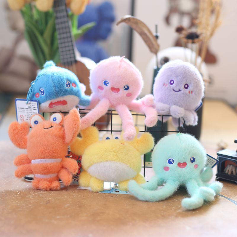 Adorable Marine Animal Plush Keychain: Crab, Lobster, Jellyfish, Shark Bag Charm Souvenir