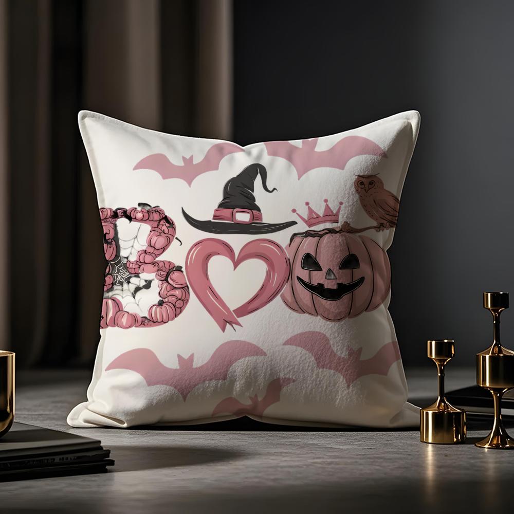 Halloween Prints Cushion Cover Anti-dustmite Pillowcase Invisible Zipper Silky Short Plush Sofa Cushion Cover
