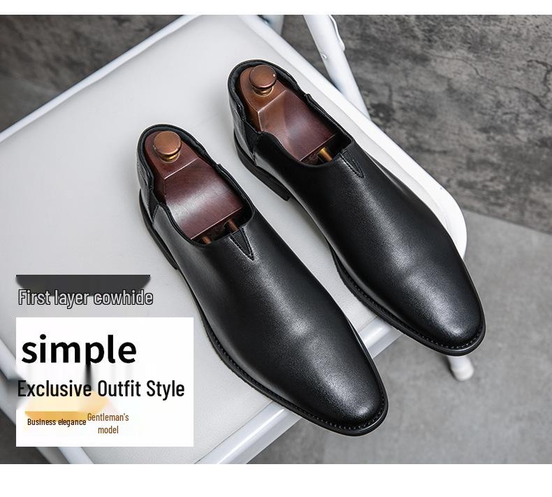 Herren Modische Koreanische Slip-On Lederschuhe, Lässig bis Formell, Spitze Zehenpartie