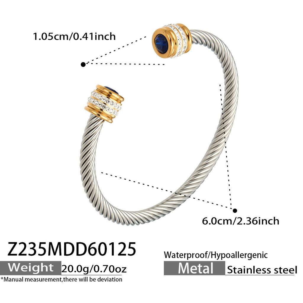 European and American fashion light luxury jewelry bracelet set with zirconia, stainless steel elastic open bangle