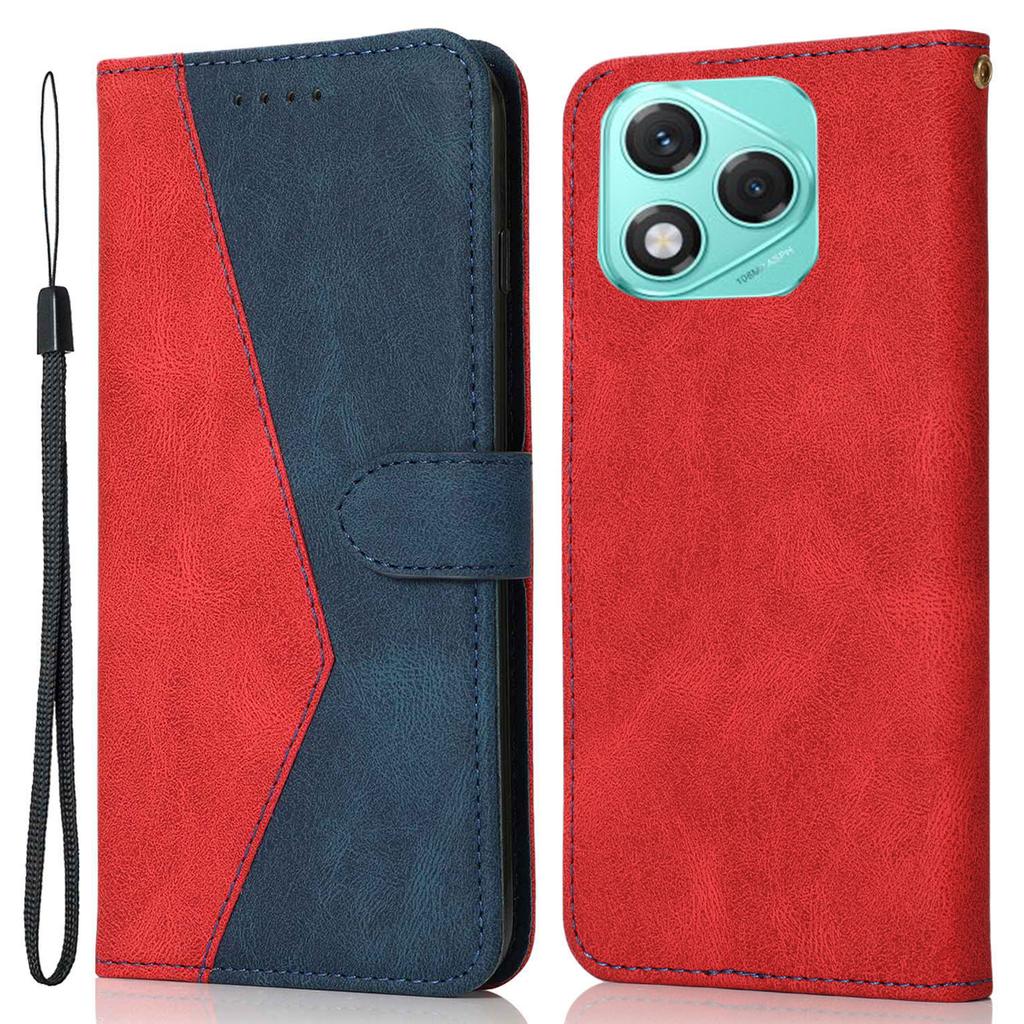 For Honor 400 Lite 5G Case Color Splicing Wallet Stand Leather Phone Cover with Wrist Strap