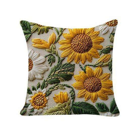 Наволочка на декоративную подушку подсолнух Летние цветы Чехол на подушку Декоративный чехол на подушку в стиле рустик для дома Гостиной Дивана Спальни 45x45cm A