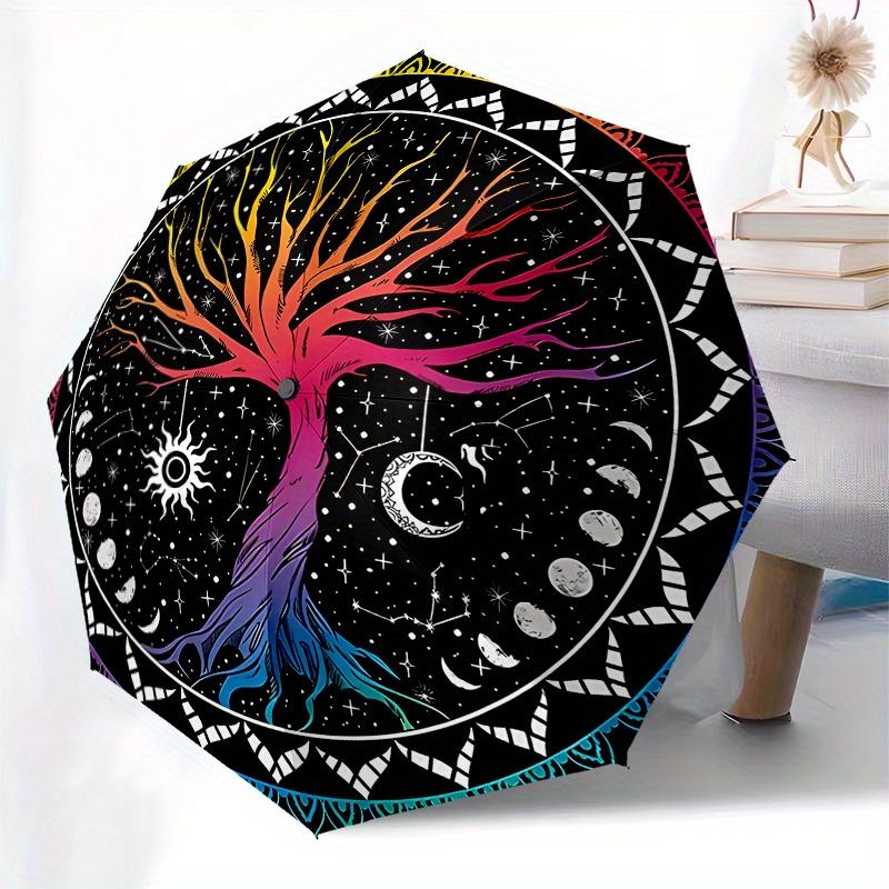 Colorful Tree of Life Mandala Wall Art DecorUmbrella, Portable 3-Fold Compact Umbrella for Men & Women Gift