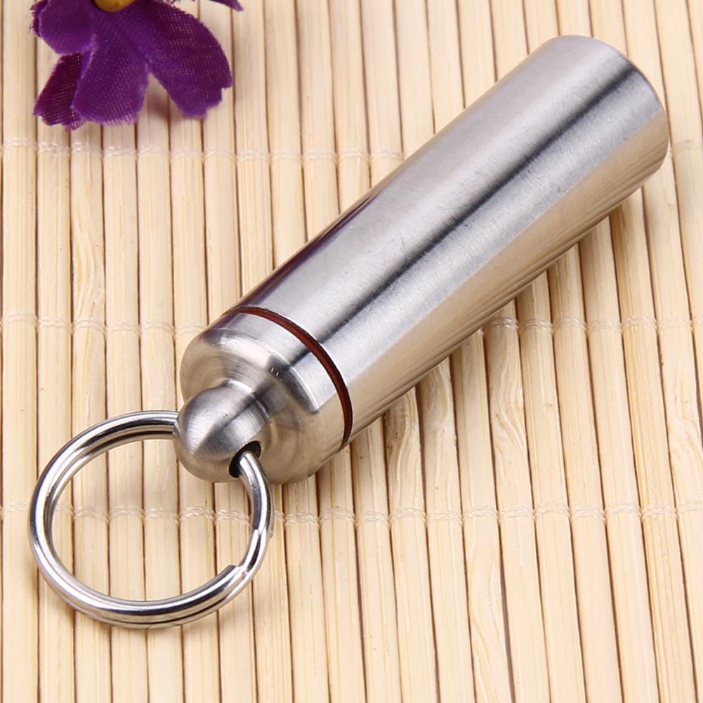 Stainless Steel Bottle with Keychain Storage Box Waterproof Portable for Outdoor Camping Survival