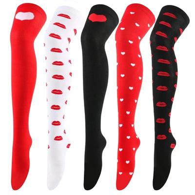 Lolita Lady Over Knee Long Love Printed Stockings Thigh High Striped Patterned Cotton Socks Women Compression Socks