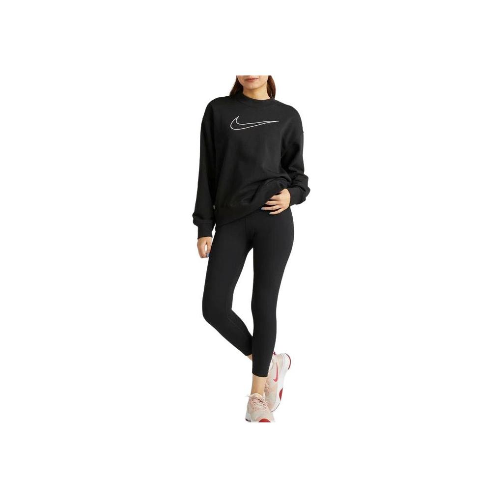 Nike Geometric Logo Print Crew Neck Sweatshirt Women Tops Black DQ5543-010
