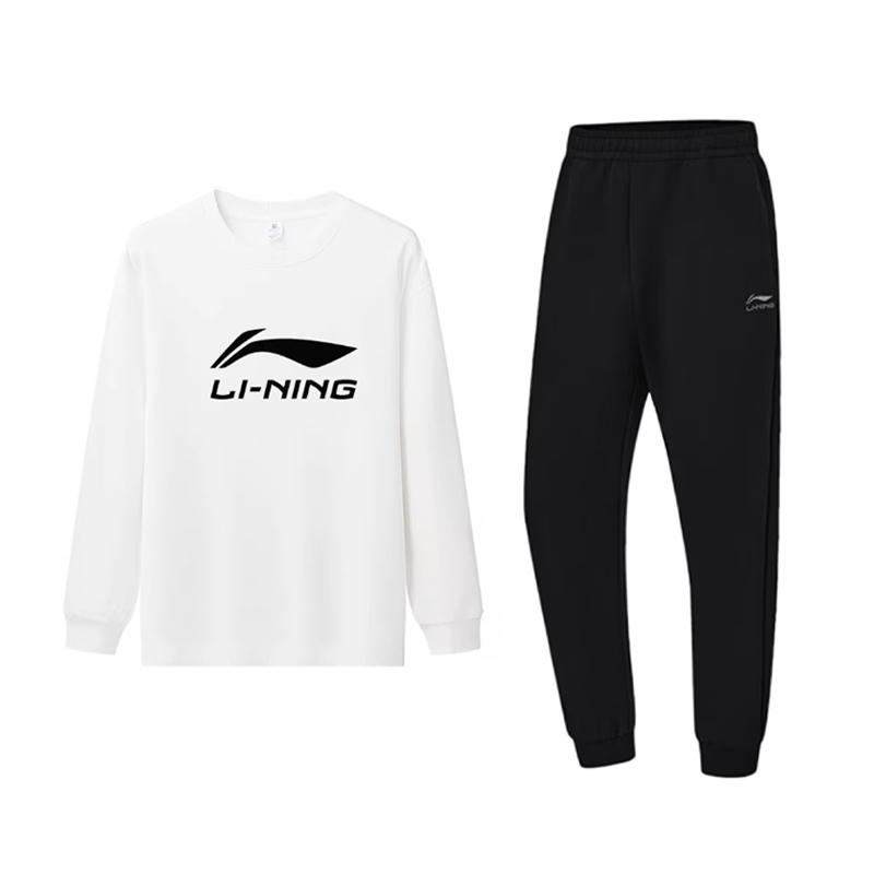 

Li Ning Принт с логотипом-буквой Модный Простой Свободный Дышащий Удобный Универсальный Круглый вырез Длинный рукав Повседневный Спортивный костюм YTLV113-3+AKLVH91-1 M
