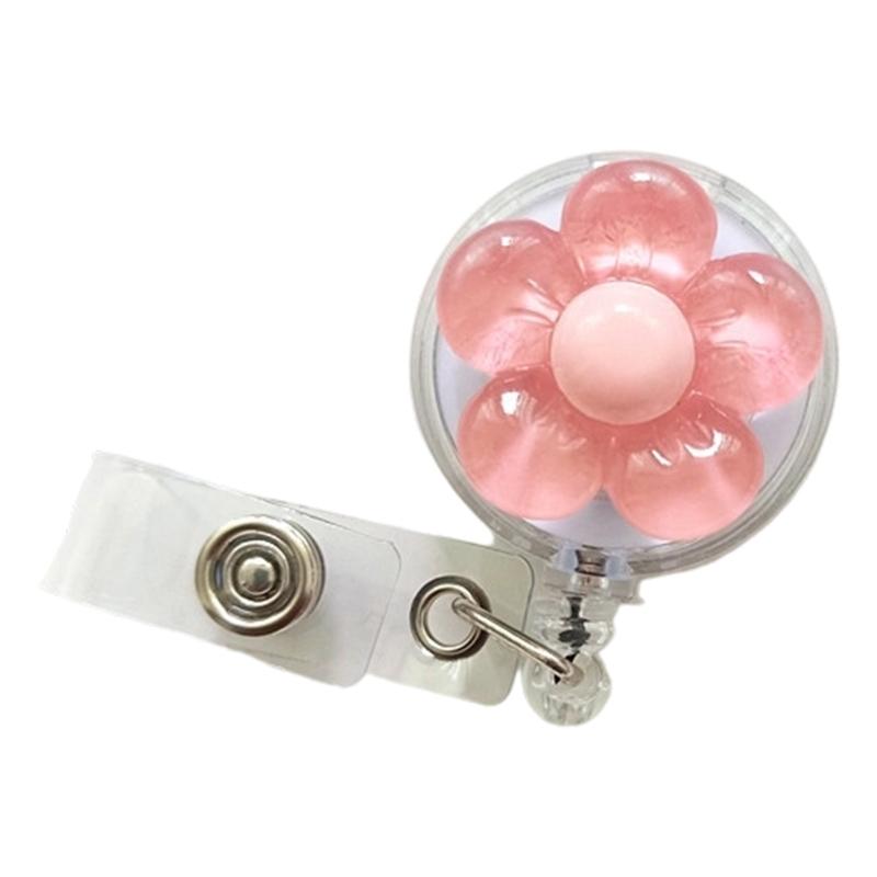 Retractable Badge Holder with Metal Pocket Clip Flower ABS Badge Holder for Student Teacher Doctor Nurse Badge Holder