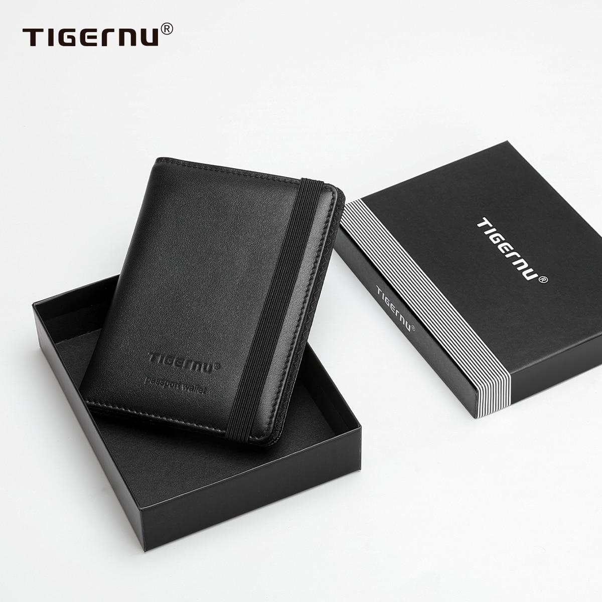 

Tigernu Бизнес Обложка для паспорта RFID Защита от кражи Мужской держатель для карт и удостоверений личности Кошельки из натуральной кожи для мужчин Сумки Мужские кошельки
