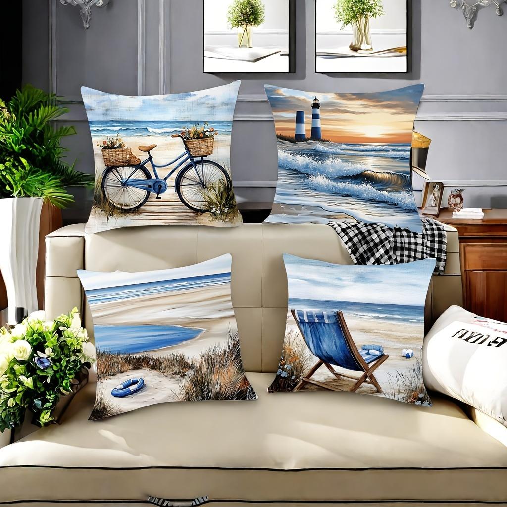 Shunika Chen Unisex Short Plush Material Pillowcaseserene Seaside Scenes Pillow Coversliving Room Sofa Cushion Cover, Soft And Comfortable, Bedroom
