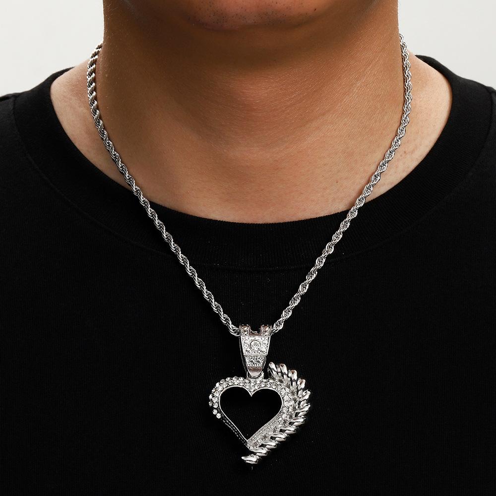 TEMU Hot Selling Love Alloy Pendant Hip Hop Personalized Design Cuban Chain Trendy Men's Necklace