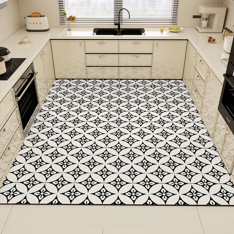 Black Kitchen Rug Pvc Waterproof Large Carpet Home Decoration Vinyl Leather Non-slip Anti-fatigue Floor Mat Alfombra Pvc Cocina