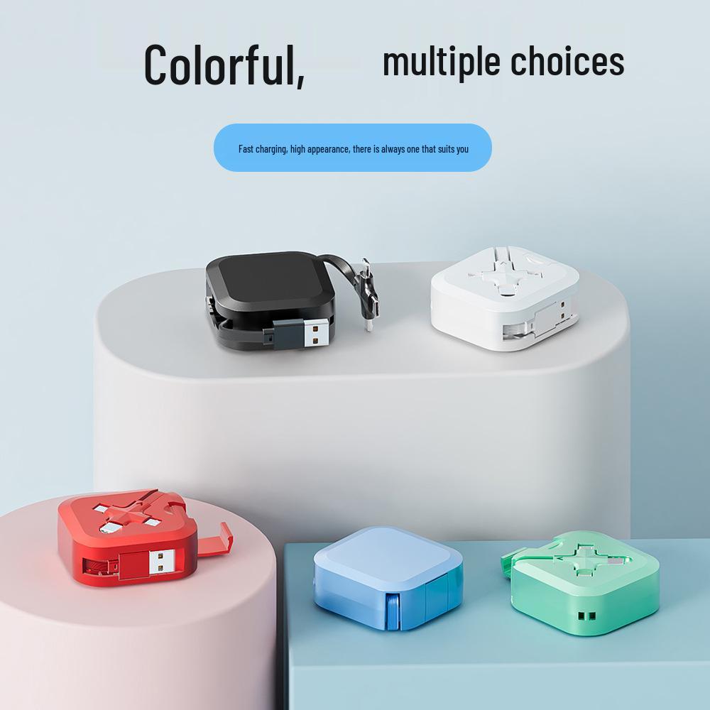 3-in-1 Foldable Retractable Type-C Charging Cable with Storage & Gift Customization - Fast Charging Compatible.