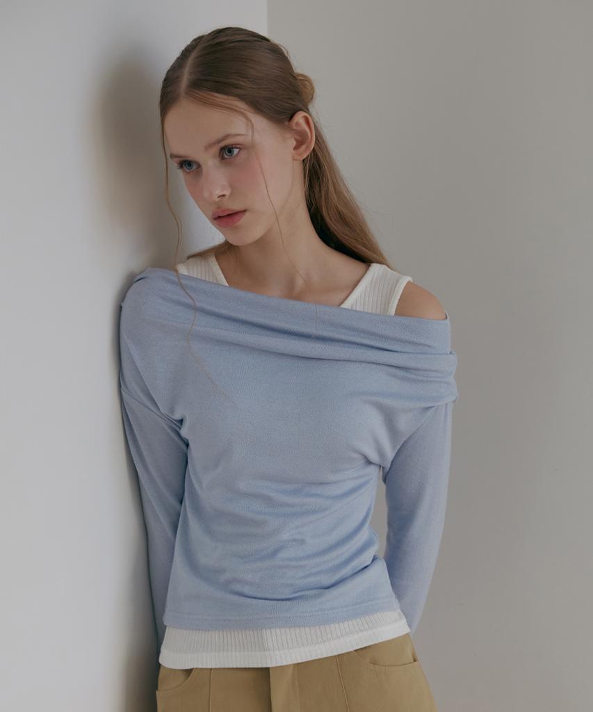 ODER Drape Off-Shoulder T-Shirt - Sky Blue