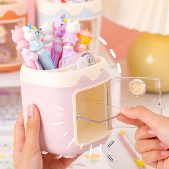 Cartoon Pig Pen Holder Multi-compartment Large Capacity Desk Organizer Box Stationery Storage Container Home Office Desktop Decoration Ornament