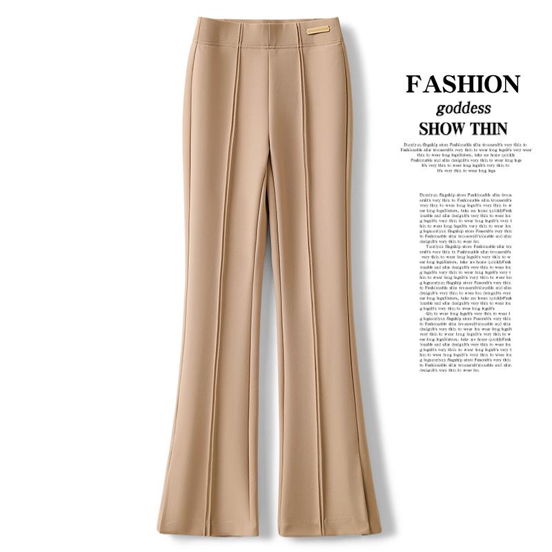 

Women s Plus Velvet Slit Micro-Flare Pants - Spring/Autumn 2026 Fashion. Beige, Long