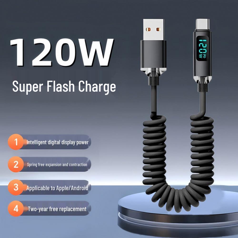 Spring 120W Fast Charging USB Cable for Apple, Huawei, Honor, Type-C Devices.