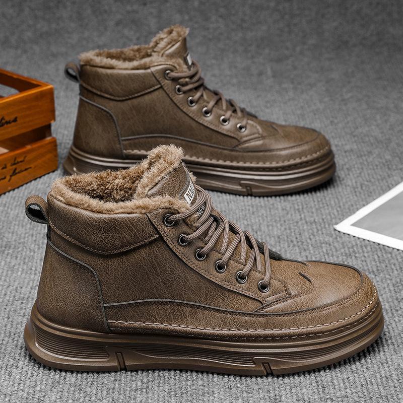 Winter Velvet Martin Boots Men's Waterproof and Non-slip High-top Tooling Shoes Thick-soled Thickened Warm Short Boots Casual Leather Shoes