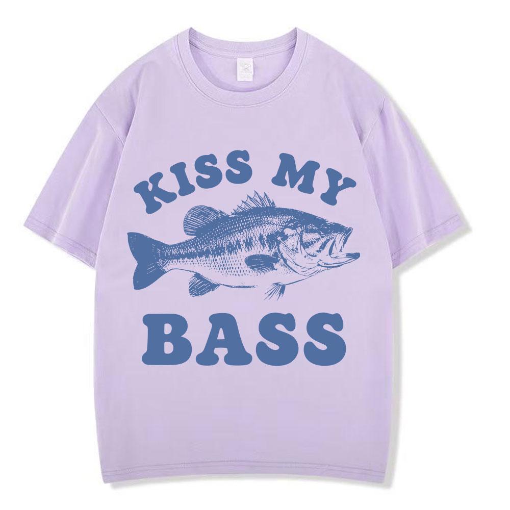 Retro Fishing T Shirt Kiss My Bass Funny Meme Tshirt Unisex Unisex Fashion Clothing T Shirt Summer Cotton Casual Tshirts Streetwear