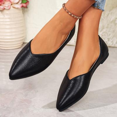 Shallow Pointed Flat-soled Single Shoes Spring Large Size Low Heel Comfortable Flat Bottom