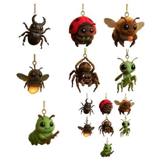 Insect Christmas Ornament 2D Acrylic Spider/Bee/Ladybug/Caterpillar Christmas Tree Ornament for Nature Lovers