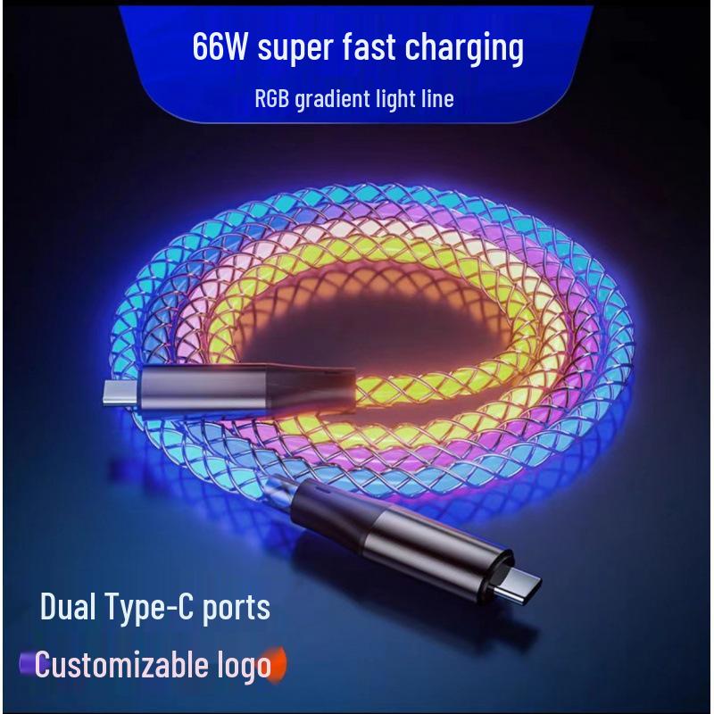 RGB 100W Fast Charging Type-C Cable for Apple and Huawei - Car Streamer Colorful Glow