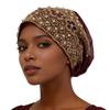 Touca Turban para Mulheres Renda Miçangas Hijab Muçulmano Gorro Bordado Floral Cobertura de Cabeça com Miçangas Tiaras Macias Elásticas para Mulheres Boné Brilhante