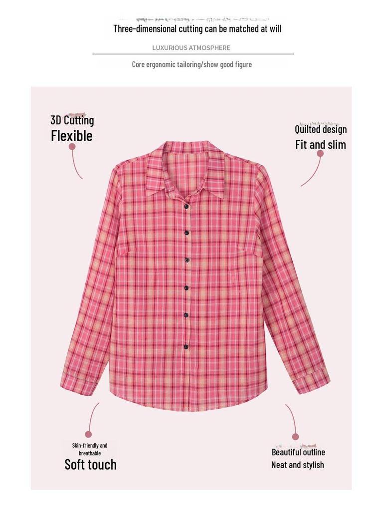 Cămașă Cardigan cu Mâneci Lungi pentru Femei din Bumbac Pur în Carouri – Modă Elegantă de Primăvară și Toamnă pentru Femei de Vârstă Mijlocie (2025).