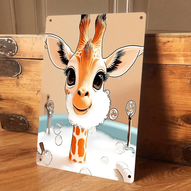 

1 piece of cute giraffe bathing foam cartoon tin painting plaque, children s room wall decoration, bedroom warm animal theme met (as the picture,20x30cm)